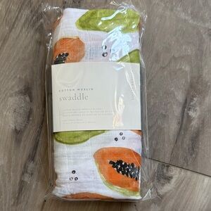 Cotton Muslin Swaddle Blanket - Orange and Green Papaya Design